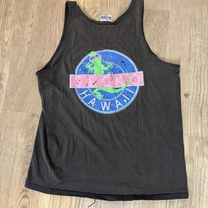 Vintage Gecko Hawaii Tank Top Mens L‎ 90s made in USA single stitch Black Shirt